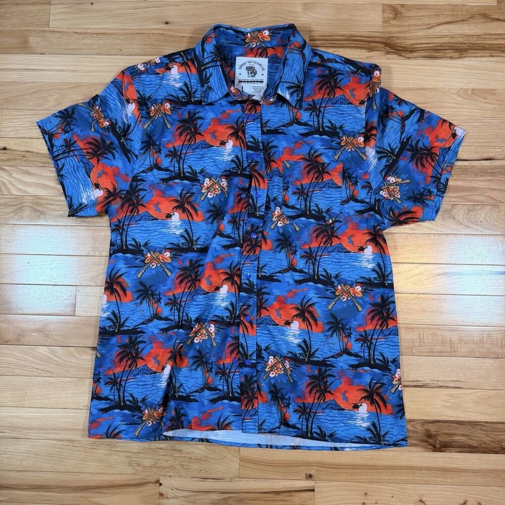 Savage Tacticians Shirt Mens Large SAVTAC Hawaiian Tactical Tropical Rifles